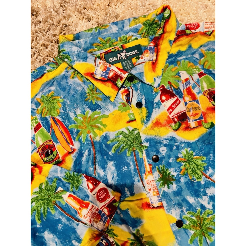 Big Dogs Mens 5XL Hawaiian Beer Beach Casual Button Up Palm Tree Shirt
